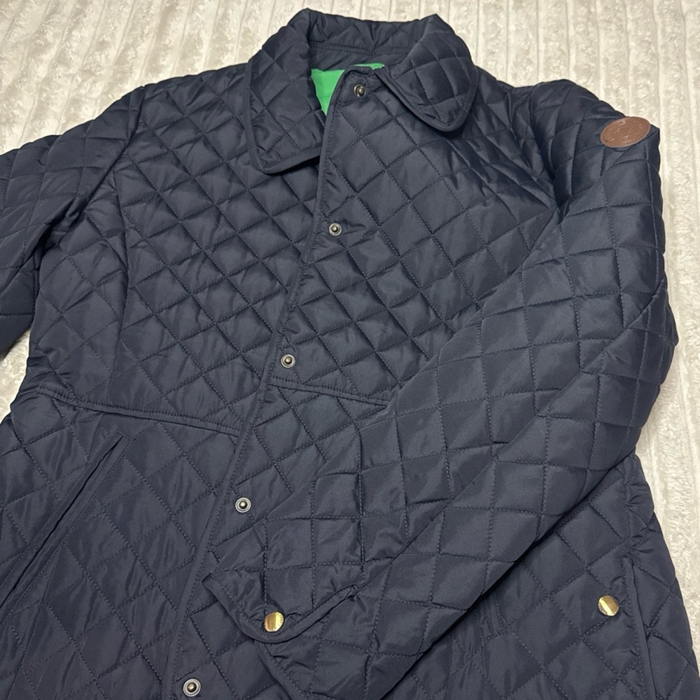 Ralph Lauren Quilted Navy Puffer Jacket with Green Lining - Picture 3 of 15